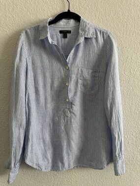 J.Crew Blue White Stripe Popover Button Front Shirt Women’s Size 2 Cotton